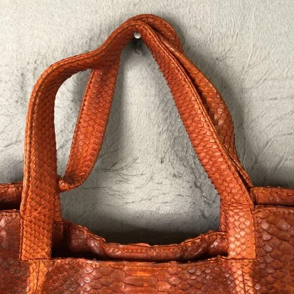 Tote Bag Womens Orange Python Snakeskin Leather Large Shoulder Handbag - Picture 16 of 16